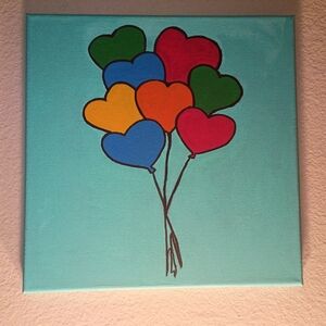 Handpainted Heart Balloons Acrylic Painting Wall Hanging Wall Decor 12x12'